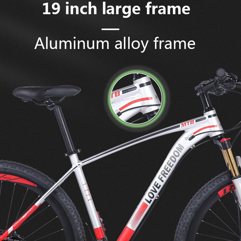 LOVE FREEDOM 19 Inch Big Frame Mountain Bike 21 Speed Aluminum Alloy Bicycle Rim 29 Front & Rear Oil Brakes Bicicleta Road MTB