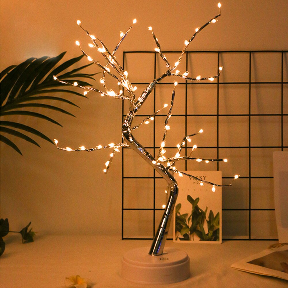 Mini Christmas Tree Copper Wire Garland Lamp LED Night Light for Home Kids Bedroom Decor USB/Battery Fairy Holiday Lighting