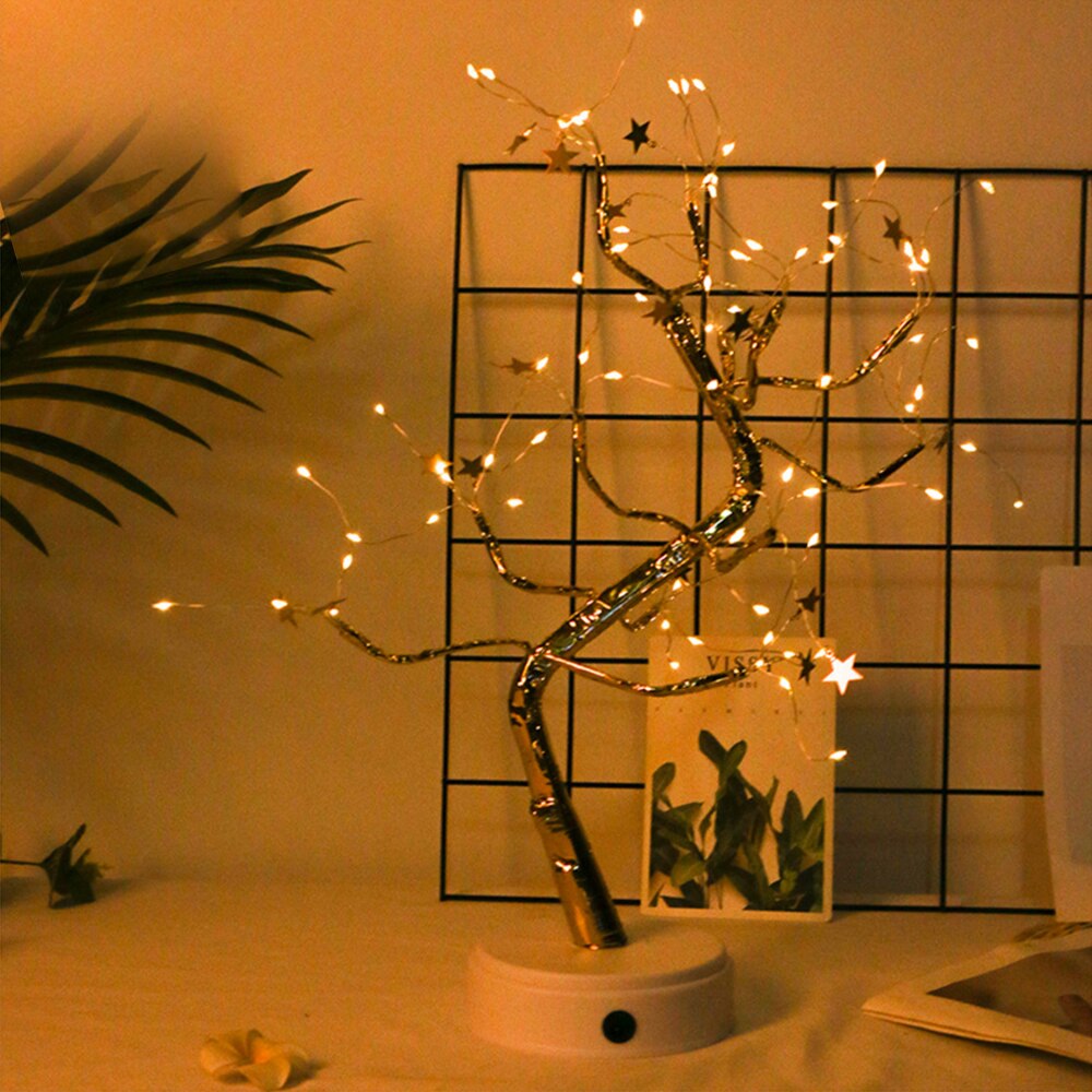 Mini Christmas Tree Copper Wire Garland Lamp LED Night Light for Home Kids Bedroom Decor USB/Battery Fairy Holiday Lighting