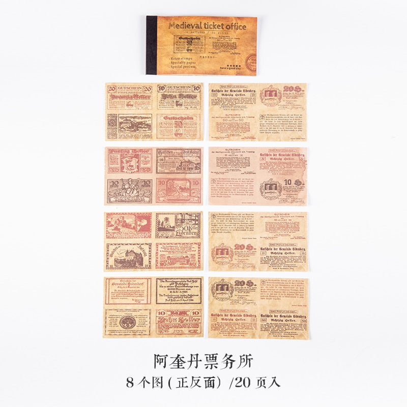 Journamm 20pcs/pack White Kraft Paper Vintage Ticket Scrapbooking Junk Journal Creative Stationery Double-sided Material Paper