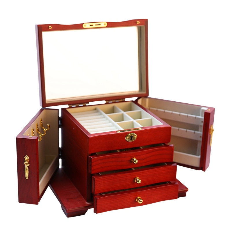 2022 Luxury Large Wooden Jewelry Box Storage Display Earring Ring Necklace Jewellery Gift Case Organizer Packaging Casket