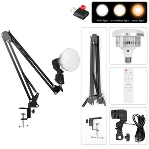 Dimmable E27 155W LED Lamp Bulb With Long Arm Holder Tripod Stand EU Photography Lighting For Live Stream Photo Studio Fill Lamp