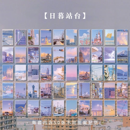 50 Sheets Natural Scenery&Art Paintings Stationery Stickers Book Aesthetic Landscape Cute Bullet Journaling Decor Sticker