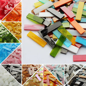 Mixed Color 1 X 4 Cm Square Stained Glass Strip Clear Glass Mosaic Pieces DIY Mosaic Tiles Hobbies Art Crafts Material 100g