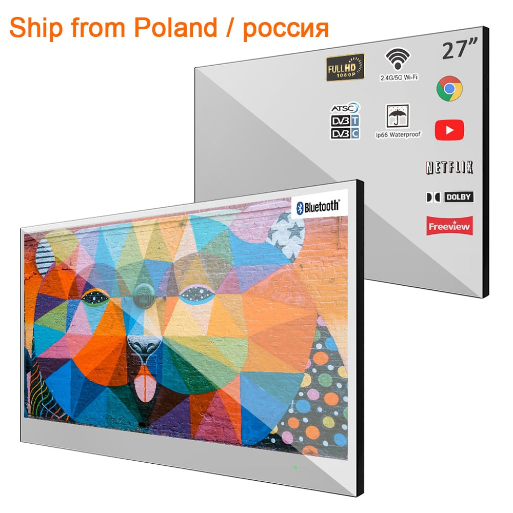 Souria 27 inches Smart Mirror TV for Bathroom LED Shower Television Waterproof Android WiFi Warehouse in Europe Russia