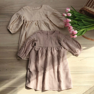 Autumn Spring Children&#39;s Clothes Organic Cotton Double Gauze Loose Pockets Baby Girls Dress Fashion Princess Casual Kids Dresses