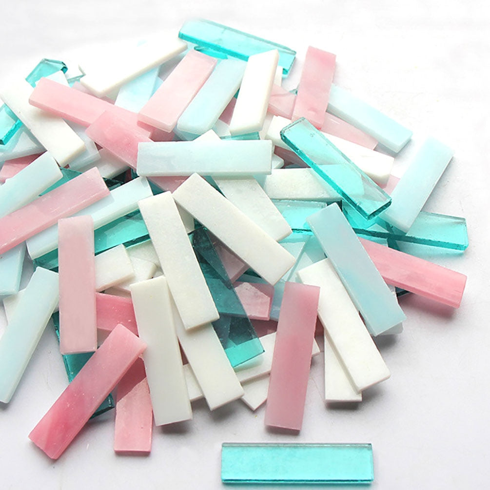 Mixed Color 1 X 4 Cm Square Stained Glass Strip Clear Glass Mosaic Pieces DIY Mosaic Tiles Hobbies Art Crafts Material 100g