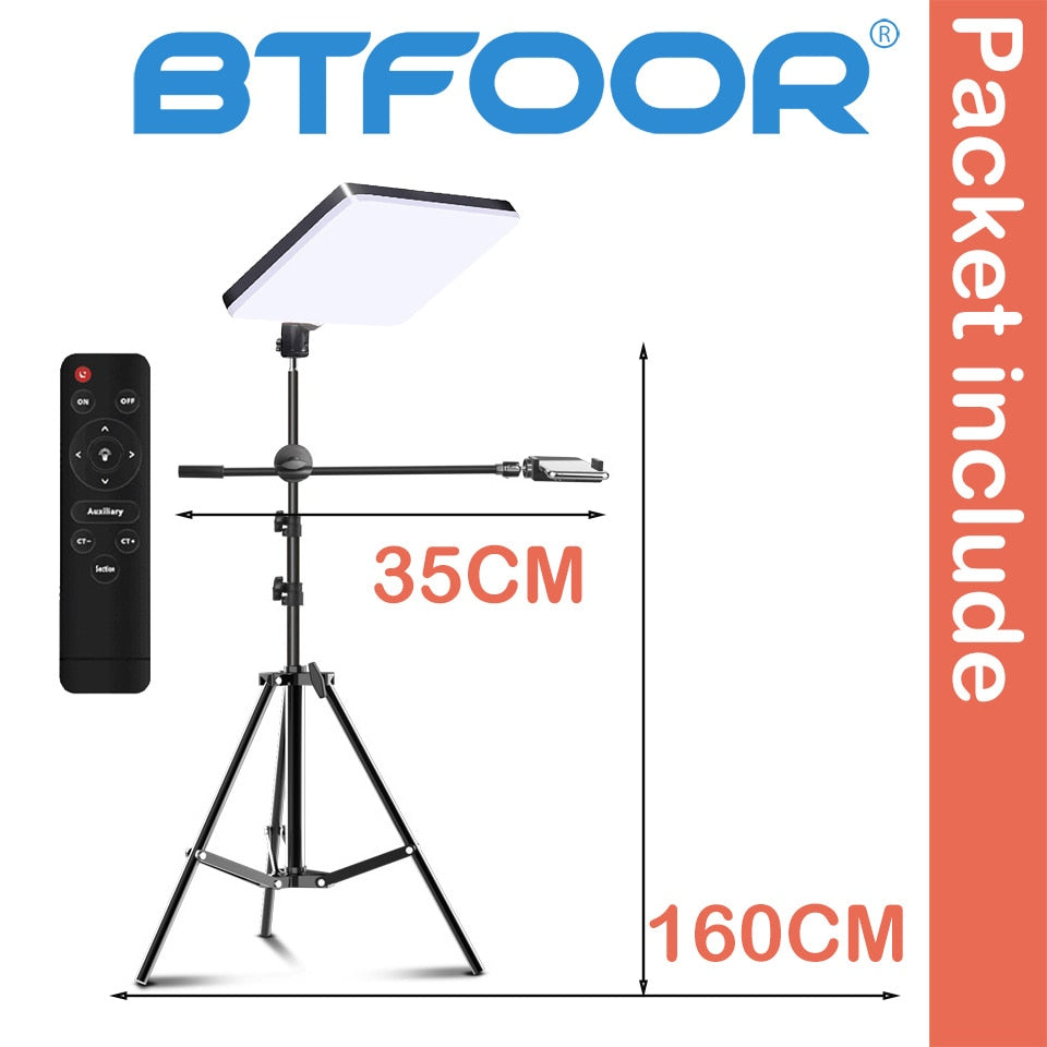 EU Plug LED 2700k-5700k Video Fill Lamp Light Panel Photography Lighting With Tripod Stand Long Arm For Live Stream Photo Studio