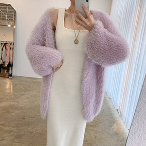 New Women Long Cardigan Fall Mink Cashmere Full-sleeve Oversized Cardigan Dress Woman Keep Warm Winter Woman's Clothing