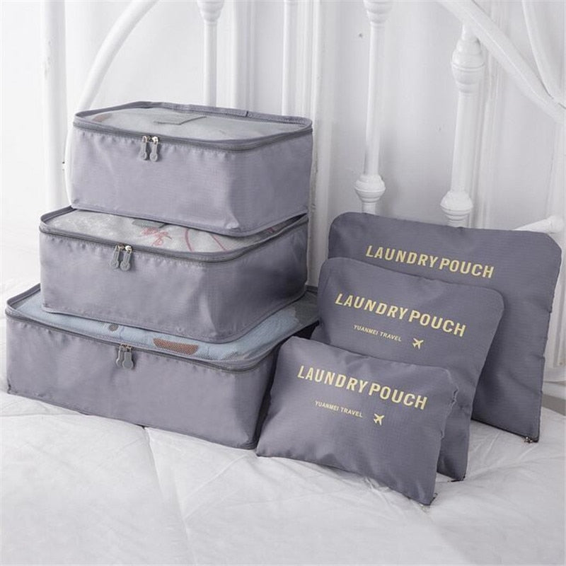 6Pcs/Set Travel Bag Men And Women Multifunction Clothing Luggage Organizer Bag Mesh Packing Cubes Unisex Travel Storage Bags Kit