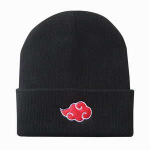 ECOBROS 2021 Beanies Women Autumn Winter Warm Hat Anime Akatsuki Cosplay Red Cloud Embroidery Caps For Men Knitted Bonnet Unisex