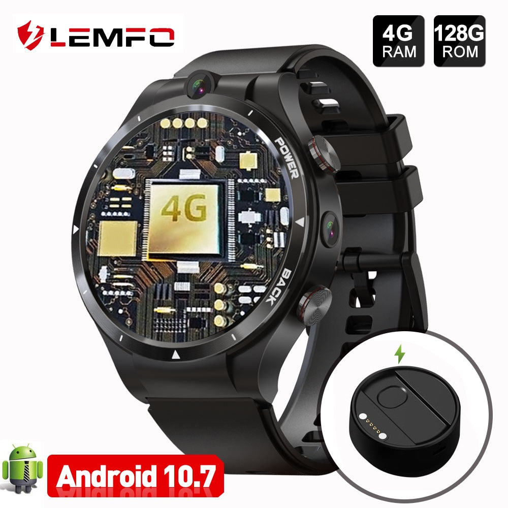LEMFO LEM15 4G Smart Watch Men 128GB ROM 900mAh Power Bank 2021 Dual Cameras Smartwatch GPS Helio P22 Chip Android 10.7