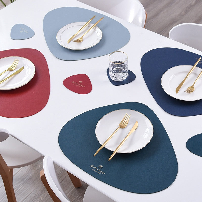 Inyahome PU Placemats for Table Waterproof Non-Slip Insulation Leather Place Mats Set Nordic Style Christmas Coaster Cup Mat