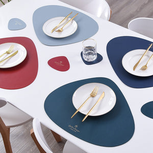 Inyahome PU Placemats for Table Waterproof Non-Slip Insulation Leather Place Mats Set Nordic Style Christmas Coaster Cup Mat