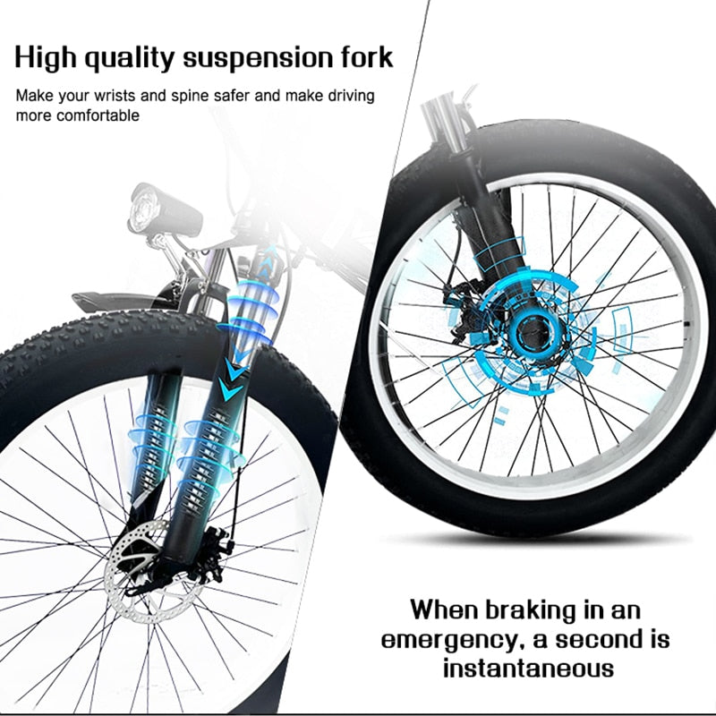 GORTAT 48V1000W Electric Folding Bicycle L-TWOO Transmission 26*4.0 Snow Bike Aluminum Alloy Frame Front And Rear Shock Ebike