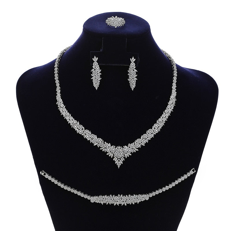 Jewelry Sets HADIYANA Charming 4PCS Necklace Earrings Ring And Bracelet Set For Women Wedding Got Enagged CN1794 Bisuteria