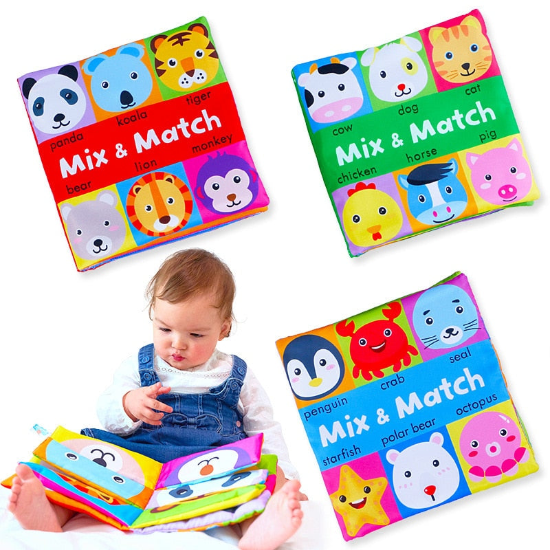 Cloth Book Cartoon Animal Face Matching Torn Baby Stereo Cloth Book Montessori Early Educational Teaching Toddler Books Gifts