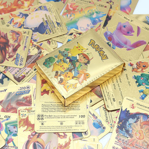 Pokemon Metal Card Spanish Box Gold Black Golden Letters Silver English Vmax Gx Collection Charizard Pikachu Cards Pack Toy Gift