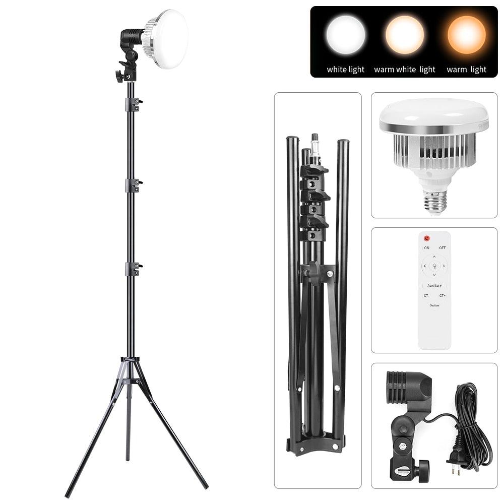 Dimmable E27 155W LED Lamp Bulb With Long Arm Holder Tripod Stand EU Photography Lighting For Live Stream Photo Studio Fill Lamp