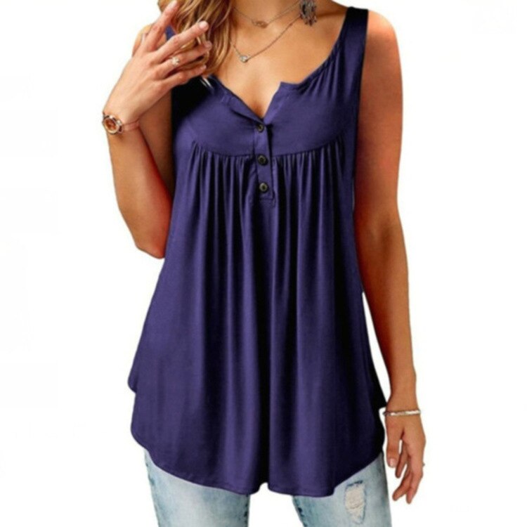 S-6XL Oversized T-shirt Women Loose Casual Sleeveless Female  Pleated Solid Tank Top Woman's Clothing Streetwear 2022 Summer New