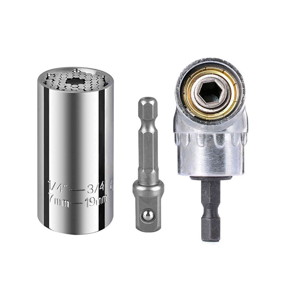 BINOAX 7mm-19mm Universal Socket Grip Ratchet Wrench Power Drill Adapter &amp; 105 Degree Right Angle Driver Extension Power Drill B