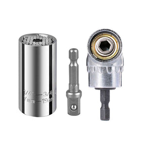 BINOAX 7mm-19mm Universal Socket Grip Ratchet Wrench Power Drill Adapter &amp; 105 Degree Right Angle Driver Extension Power Drill B
