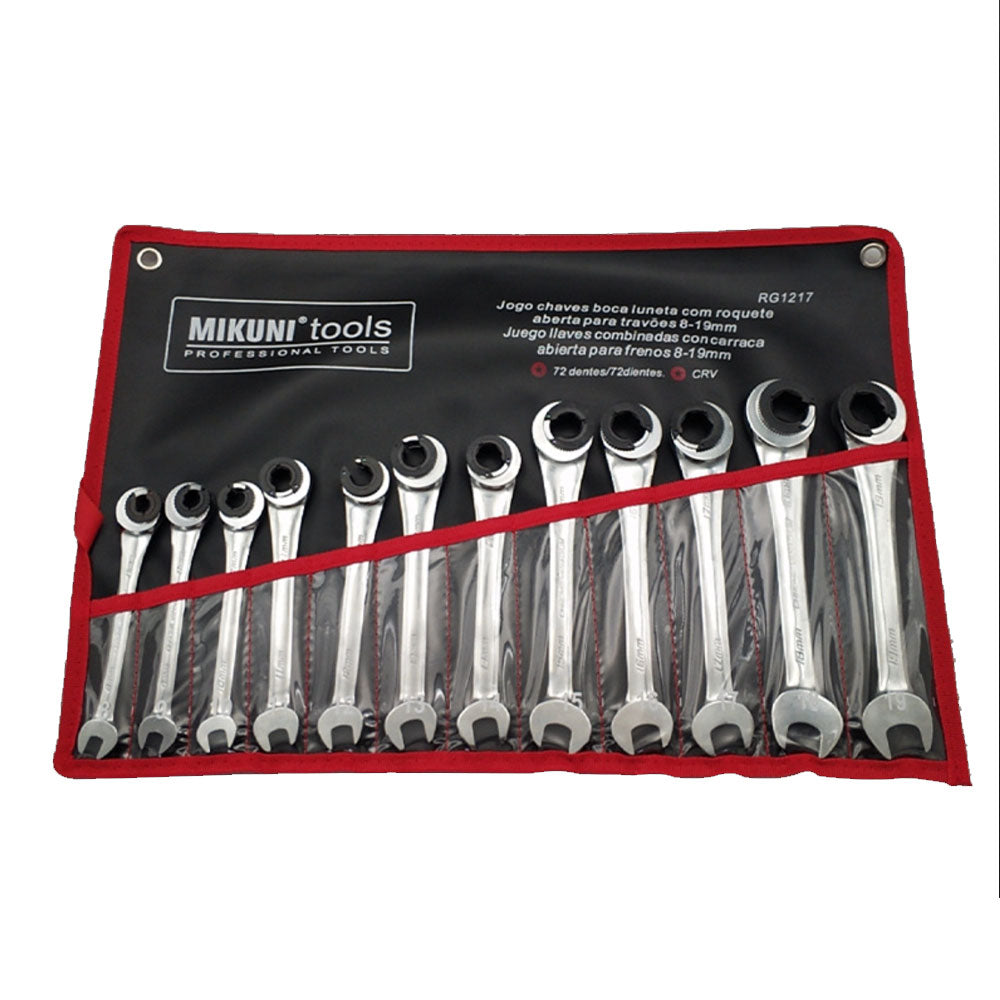 Binoax 12 PCS Tubing Ratchet Wrenches Set Open Flex-head 8-19 MM Oil Spanners Combination Hand Tools Gears Ring Wrench for Car