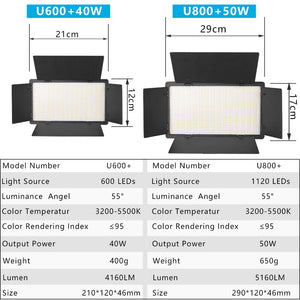 U800 LED Photo Studio Light for Tiktok Youbute Game Live Video Lighting 40W/50W Portable Video Recording Photography Panel Lamp