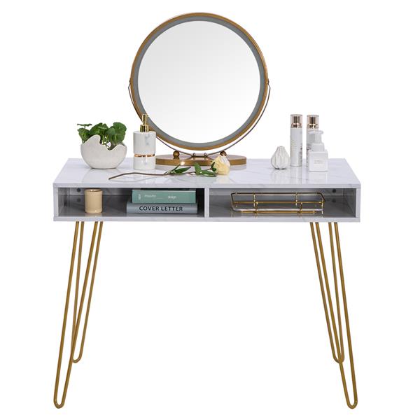 Computer Table Study Table  With Marble Iron Foot White [103x55x80cm] US warehouse