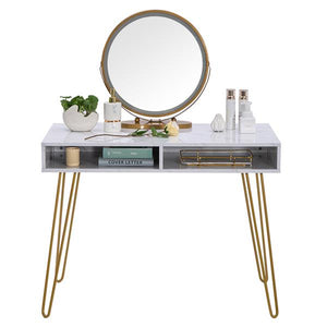 Computer Table Study Table  With Marble Iron Foot White [103x55x80cm] US warehouse