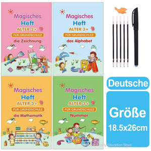 4 Books Sank Magic New Copybook Reusable Groove Writing Practice Book Calligraphy Wipe-free English/German Early Education