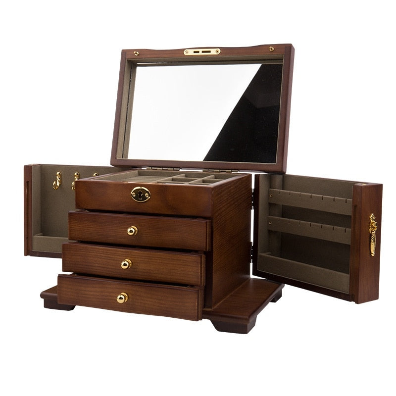 2022 Luxury Large Wooden Jewelry Box Storage Display Earring Ring Necklace Jewellery Gift Case Organizer Packaging Casket