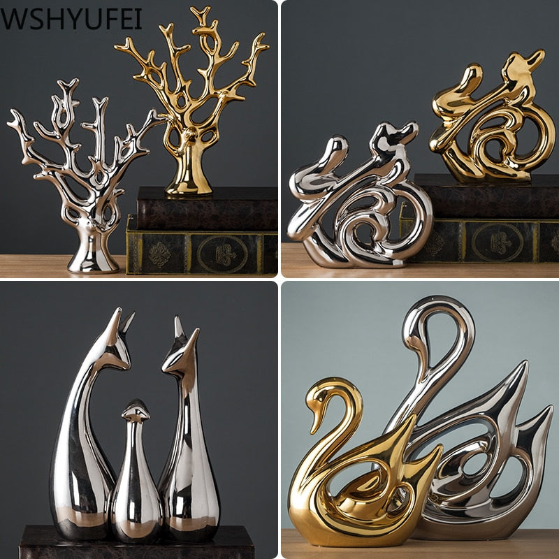 Modern Ceramic Animal Figurine Decorative Statue Deer Porcelain Figurine Home Desktop Decor Christmas Birthday Wedding Gift