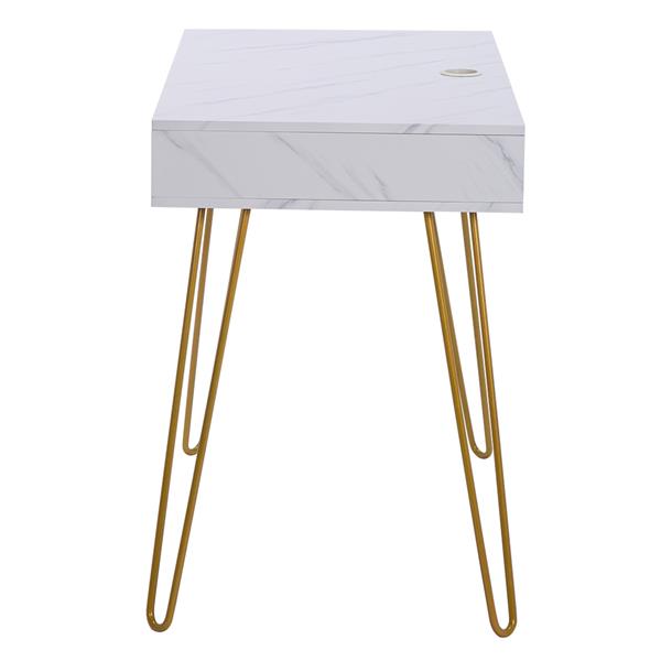 Computer Table Study Table  With Marble Iron Foot White [103x55x80cm] US warehouse