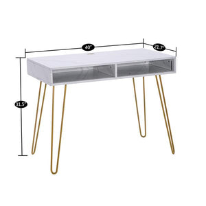 Computer Table Study Table  With Marble Iron Foot White [103x55x80cm] US warehouse