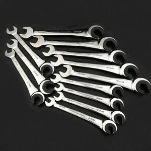 Binoax 12 PCS Tubing Ratchet Wrenches Set Open Flex-head 8-19 MM Oil Spanners Combination Hand Tools Gears Ring Wrench for Car
