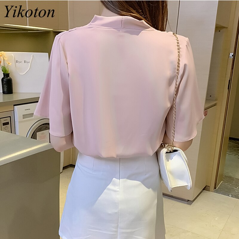 Chiffon White Shirt Women Blouse And Tops Summer Shirts V-Neck Woman's Clothing Casual Loose Buttons Short Sleeve Camisa mujer