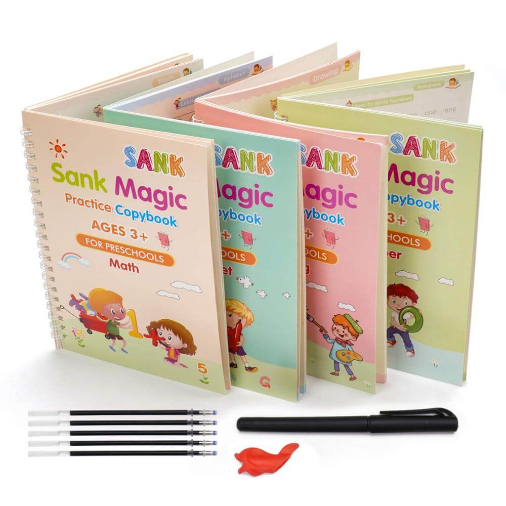4 Books Sank Magic New Copybook Reusable Groove Writing Practice Book Calligraphy Wipe-free English/German Early Education