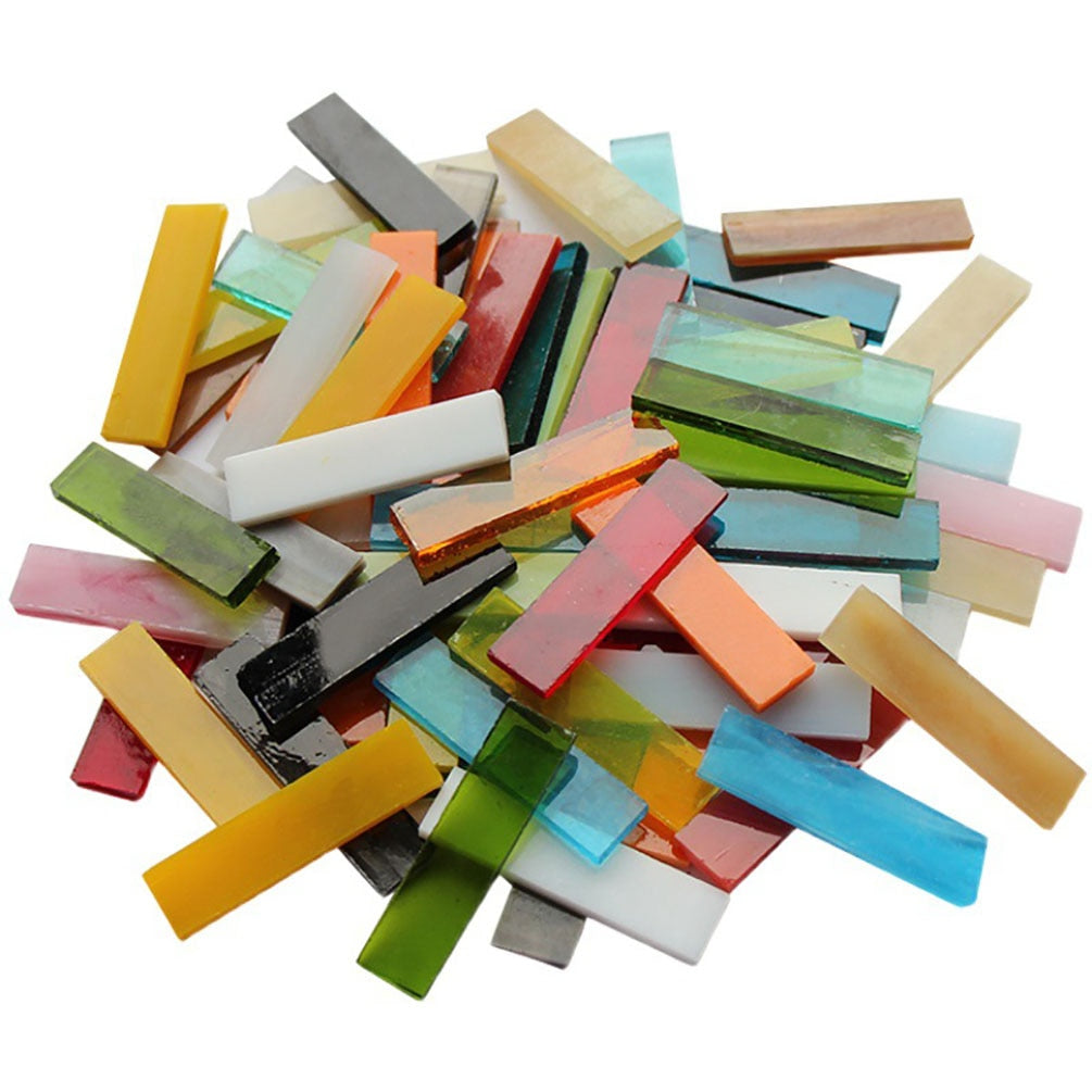 Mixed Color 1 X 4 Cm Square Stained Glass Strip Clear Glass Mosaic Pieces DIY Mosaic Tiles Hobbies Art Crafts Material 100g