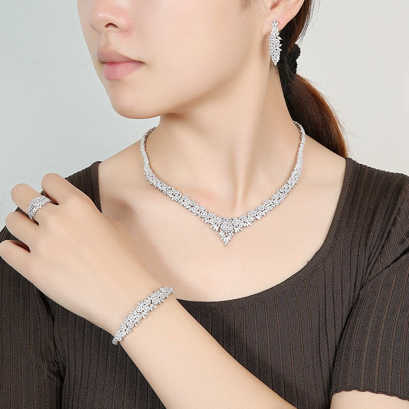 Jewelry Sets HADIYANA Charming 4PCS Necklace Earrings Ring And Bracelet Set For Women Wedding Got Enagged CN1794 Bisuteria