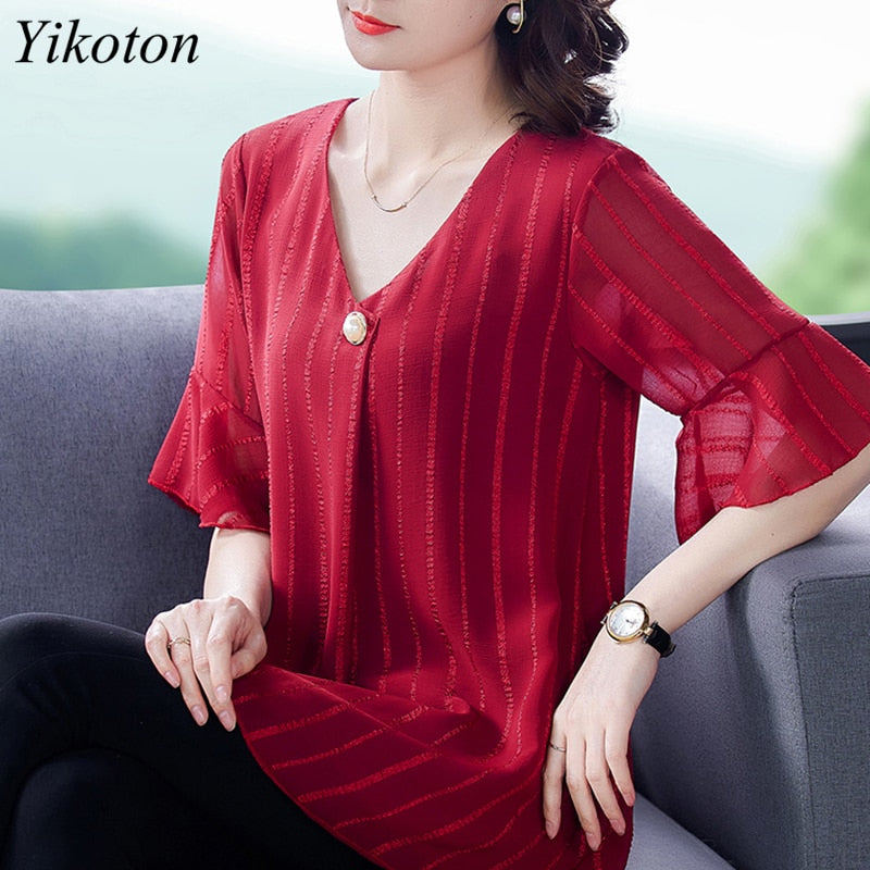 Dress Shirts Summer For Women Blouse Office Clothing Top Female Woman&#39;s Blouses Shirt V-Neck Plus Size Feminine Blusas chemise