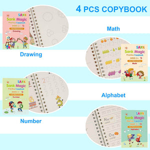 4 Books Sank Magic New Copybook Reusable Groove Writing Practice Book Calligraphy Wipe-free English/German Early Education