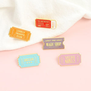 Tickets Enamel Pins Custom Dream Admit One Pass Brooch Lapel Badge Bag Cartoon Jewelry Gift for Kids Friends