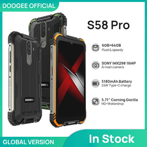 New DOOGEE S58 Pro Mobile Phone IP68/IP69K Waterproof Rugged Phone 5180mAh 5.71&quot;FHD+Display 6GB+64GB Android 10 NFC Smartphone