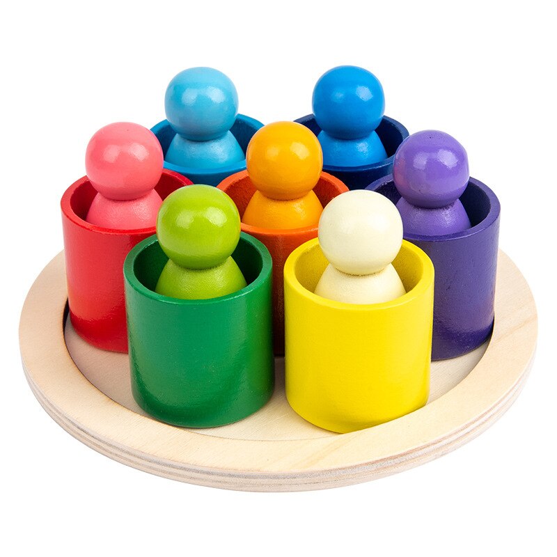 Creative Rainbow Blocks Wooden Toys Kids Geometric Building Blocks House Montessori Educational Stacker Wooden Toys Gifts