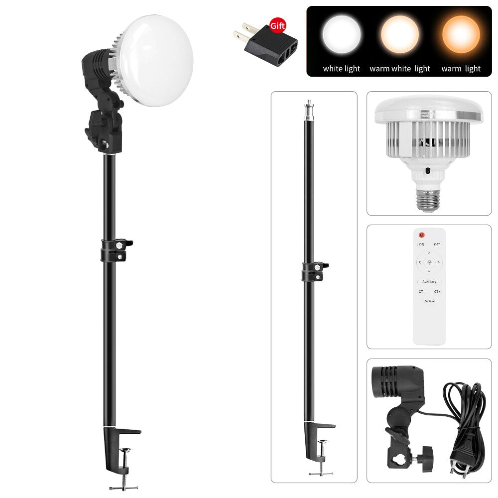 Dimmable E27 155W LED Lamp Bulb With Long Arm Holder Tripod Stand EU Photography Lighting For Live Stream Photo Studio Fill Lamp