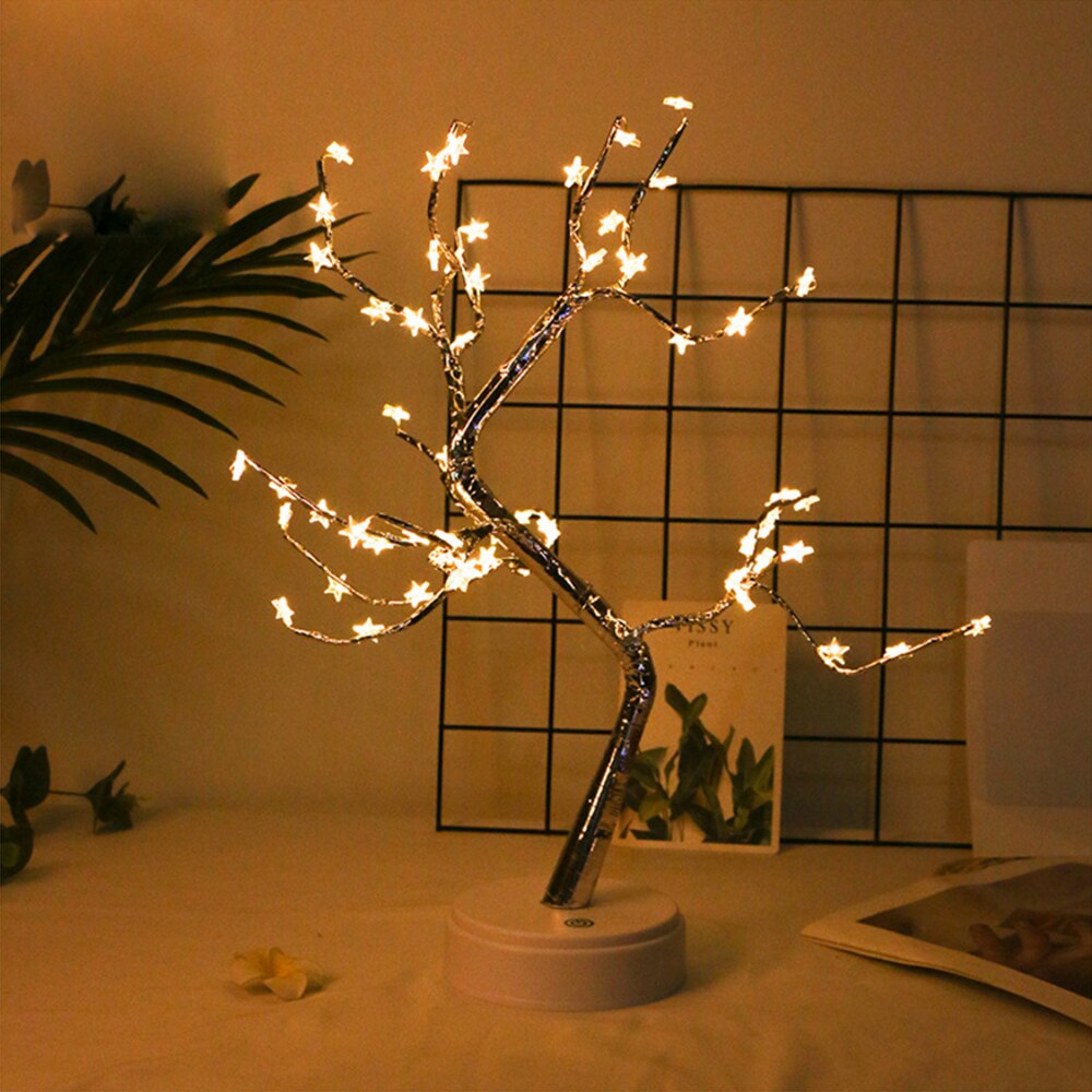 Mini Christmas Tree Copper Wire Garland Lamp LED Night Light for Home Kids Bedroom Decor USB/Battery Fairy Holiday Lighting