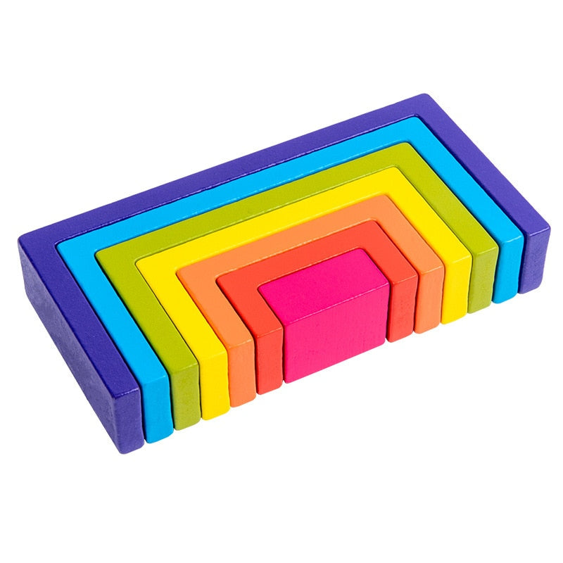 Creative Rainbow Blocks Wooden Toys Kids Geometric Building Blocks House Montessori Educational Stacker Wooden Toys Gifts