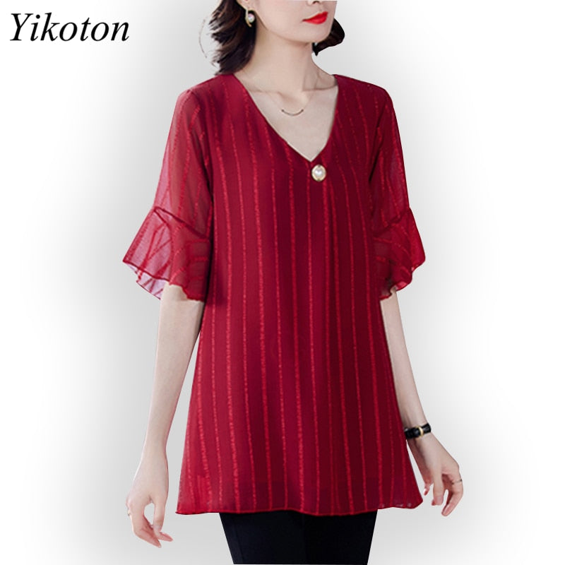 Dress Shirts Summer For Women Blouse Office Clothing Top Female Woman&#39;s Blouses Shirt V-Neck Plus Size Feminine Blusas chemise