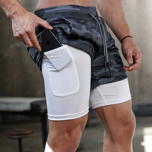 Men&#39;s Running Shorts Camo Gym Fitness Compression Workout Basketball 2 In 1 Tights Quick Dry Training Clothing Sports Shorts Man